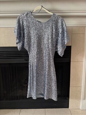 Silver Sequin Short Sleeve Dress